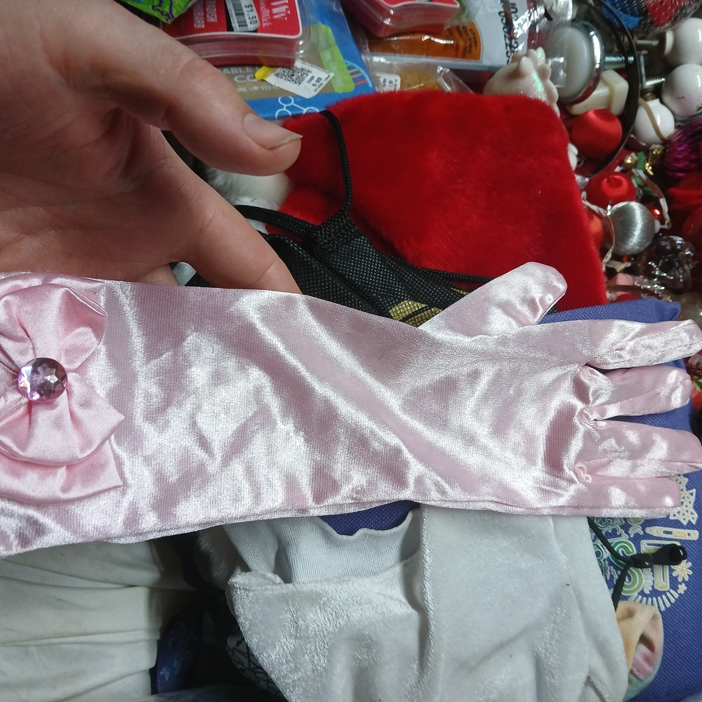 L-Peach Kids Satin Bowknot Formal Glove- Right Glove Only- Pink Gem/bow